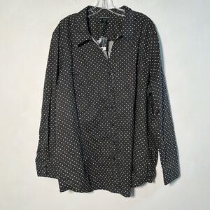 ASHLEY STEWART NWT Cotton Rich Long SLV Button Up Blk/WHT Polka Dot Top SZ 26